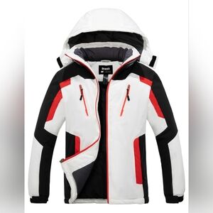 Men's White & Black Ski Jacket with Red Accents